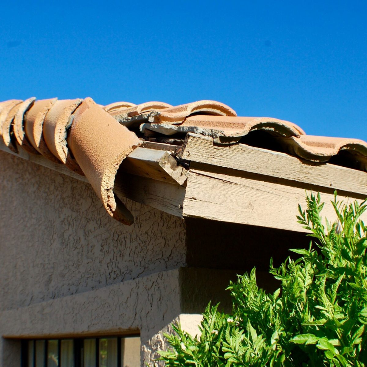 Damage to roof on house from storm